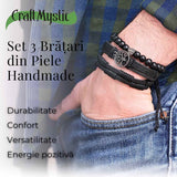 Set 3 Brățări Inedite cu Arborele Vieții si piele sintetica - Stil și Protecție pentru Orice Ocazie
