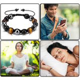 Bratara reglabila cu tripla protectie din obsidian negru, ochi de tigru si hematit 10 mm - bratara feng shui pentru protectie, noroc si prosperitate