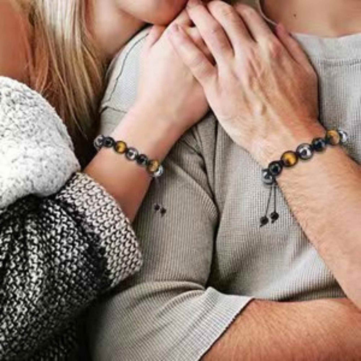 Bratara reglabila cu tripla protectie din obsidian negru, ochi de tigru si hematit 10 mm - bratara feng shui pentru protectie, noroc si prosperitate