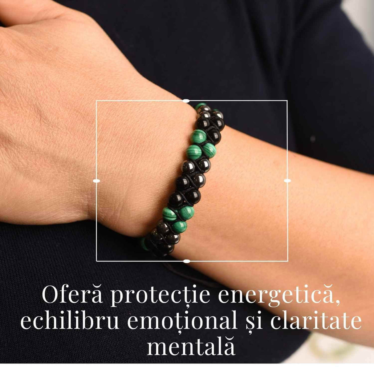Bratara Tripla Protectie cu Cristale 6 mm de Malachit, Obsidian Negru si Hematit - Echilibru si Forta