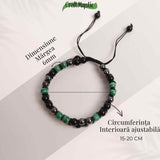 Bratara Tripla Protectie cu Cristale 6 mm de Malachit, Obsidian Negru si Hematit - Echilibru si Forta