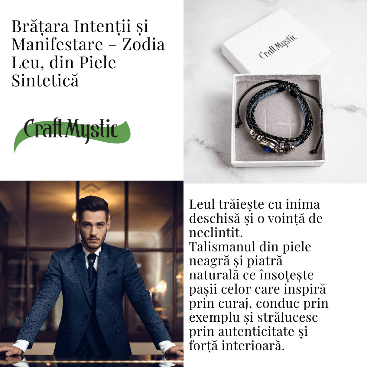 Bratara Zodia Berbec ajustabila din Piele Sintetica cu Cabochon Rotund - Simbol Astrologic Personalizat pentru Energie si Identitate Astrala