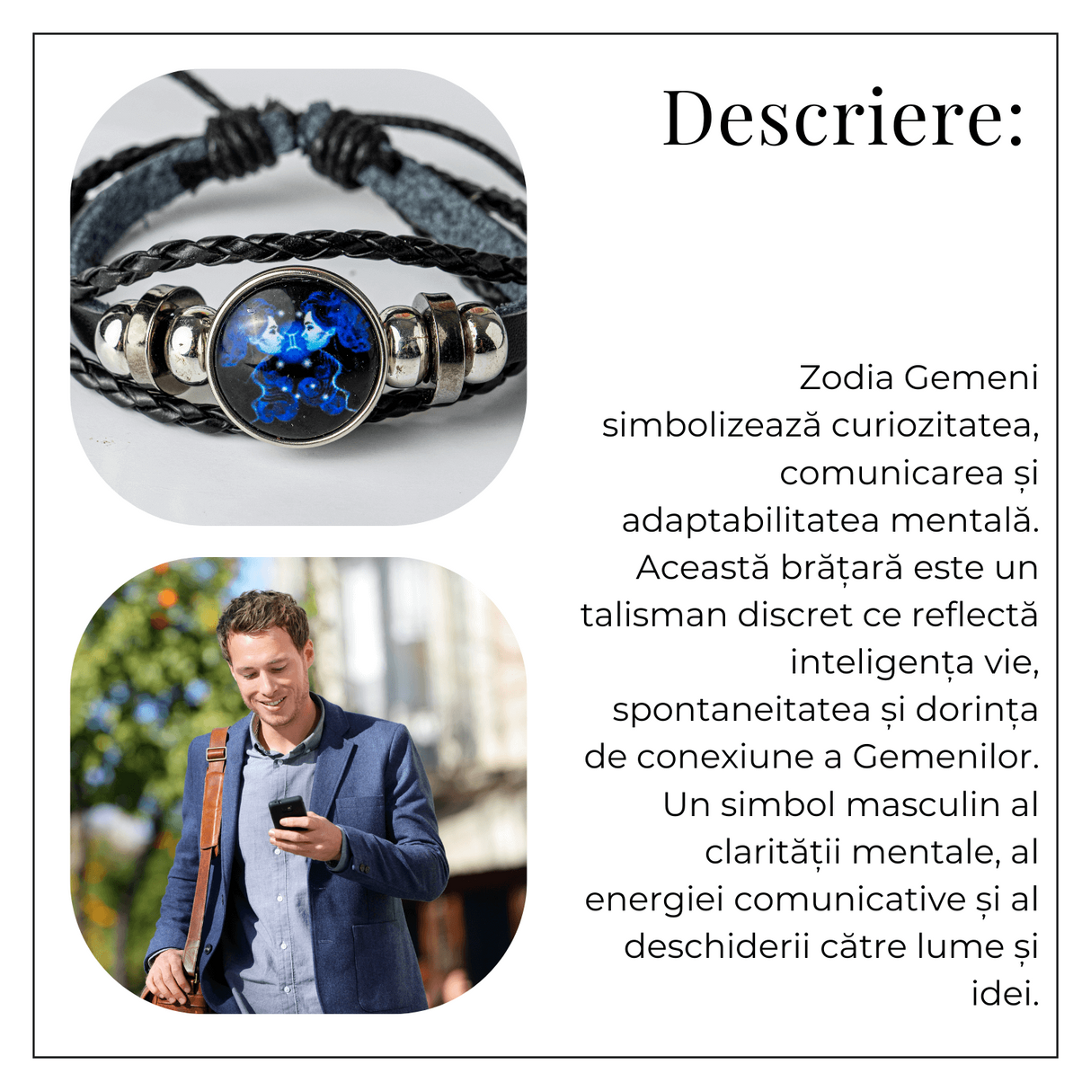 Bratara Zodia Berbec ajustabila din Piele Sintetica cu Cabochon Rotund - Simbol Astrologic Personalizat pentru Energie si Identitate Astrala