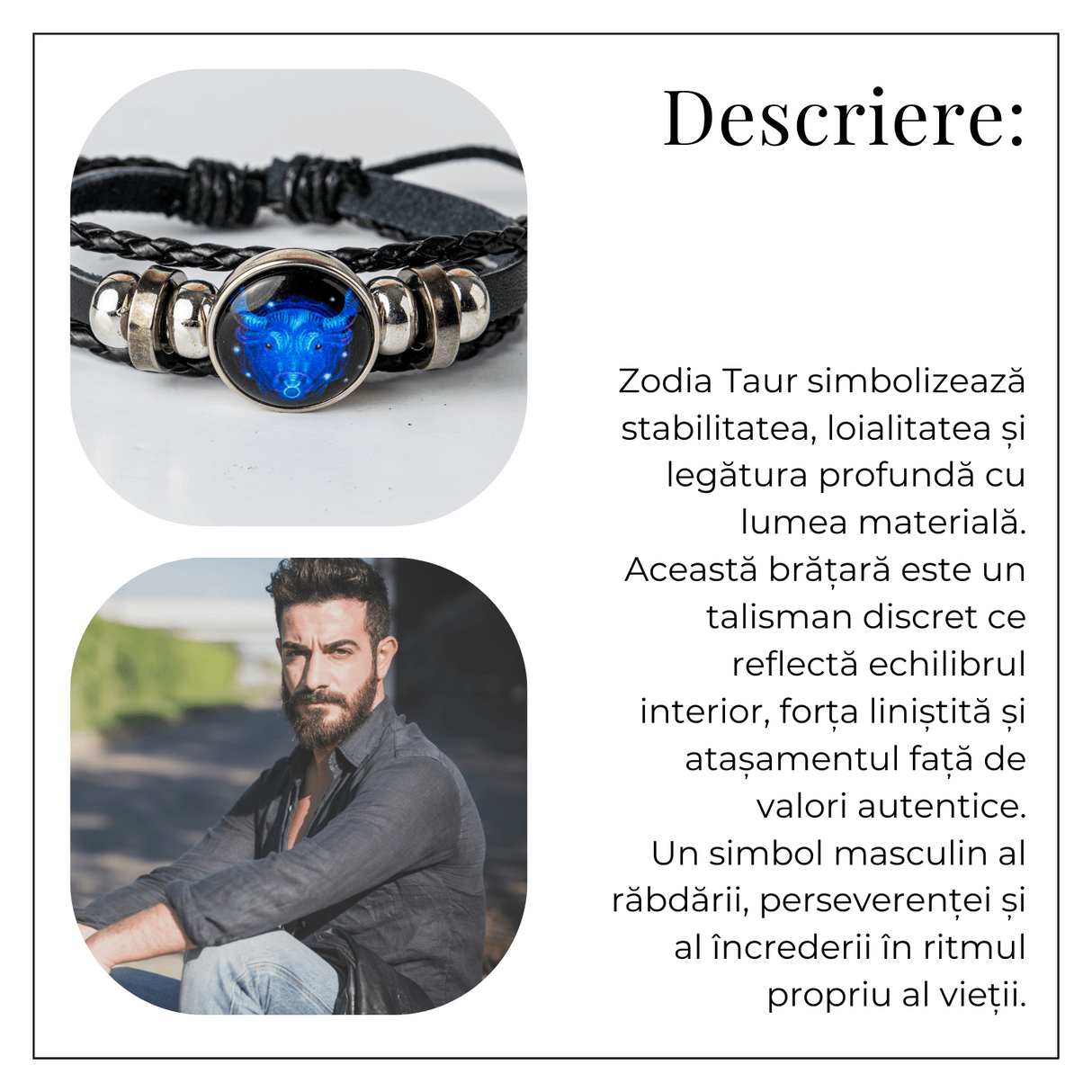 Bratara Zodia Berbec ajustabila din Piele Sintetica cu Cabochon Rotund - Simbol Astrologic Personalizat pentru Energie si Identitate Astrala