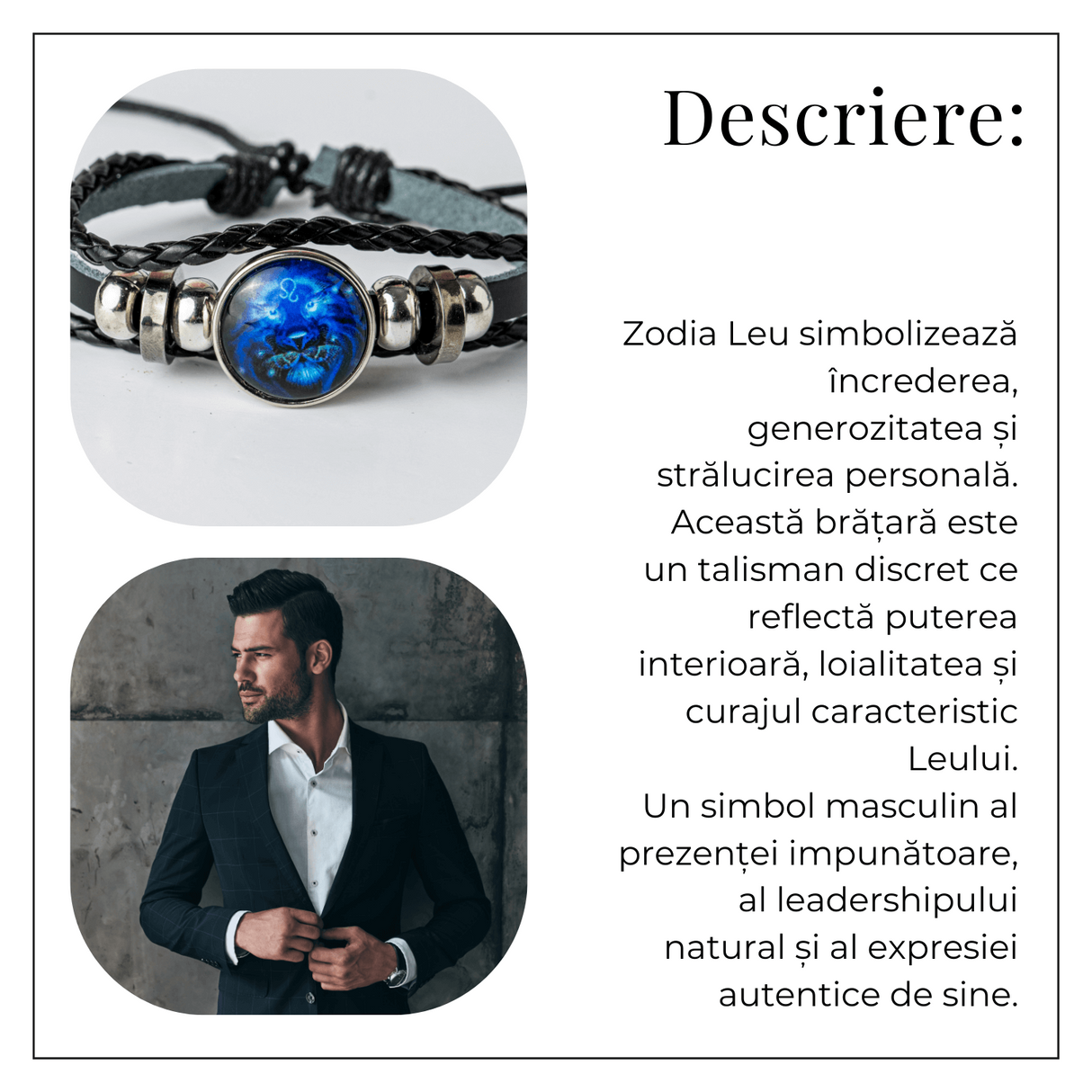 Bratara Zodia Berbec ajustabila din Piele Sintetica cu Cabochon Rotund - Simbol Astrologic Personalizat pentru Energie si Identitate Astrala
