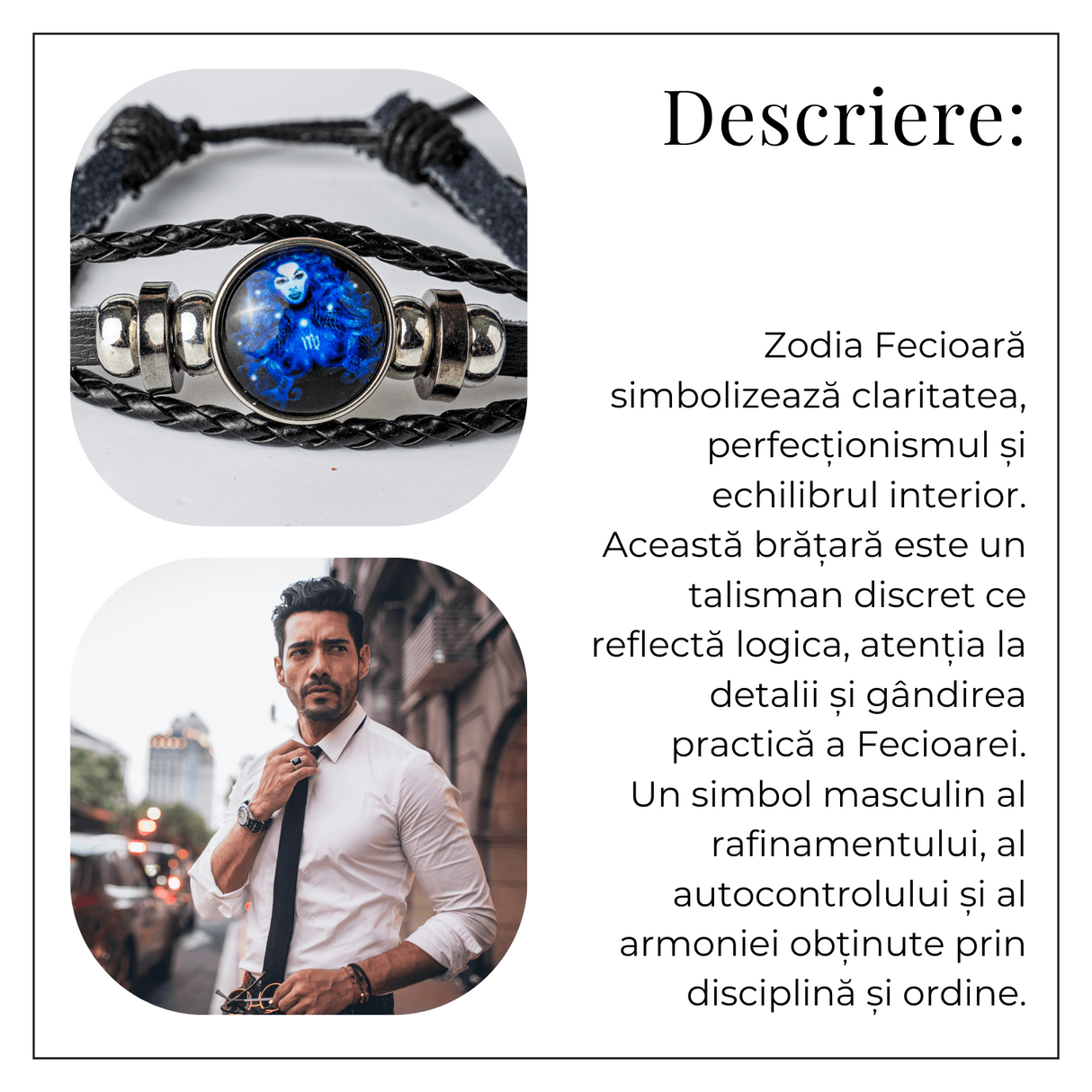 Bratara Zodia Berbec ajustabila din Piele Sintetica cu Cabochon Rotund - Simbol Astrologic Personalizat pentru Energie si Identitate Astrala