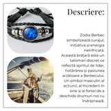 Bratara Zodia Berbec ajustabila din Piele Sintetica cu Cabochon Rotund - Simbol Astrologic Personalizat pentru Energie si Identitate Astrala