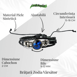 Bratara Zodia Berbec ajustabila din Piele Sintetica cu Cabochon Rotund - Simbol Astrologic Personalizat pentru Energie si Identitate Astrala