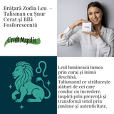 Bratara Zodiacala Ajustabila din Sfoara Cerata si Piele Sintetica - Cabochon Rotund cu Semn Zodiacal si Bila Fosforescenta