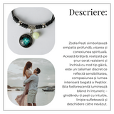 Bratara Zodiacala Ajustabila din Sfoara Cerata si Piele Sintetica - Cabochon Rotund cu Semn Zodiacal si Bila Fosforescenta