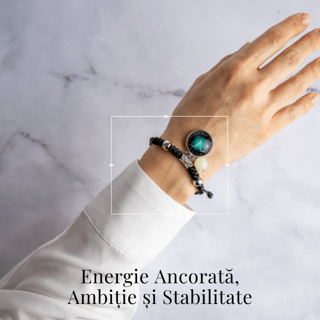 Bratara Zodiacala Ajustabila din Sfoara Cerata si Piele Sintetica - Cabochon Rotund cu Semn Zodiacal si Bila Fosforescenta