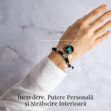 Bratara Zodiacala Ajustabila din Sfoara Cerata si Piele Sintetica - Cabochon Rotund cu Semn Zodiacal si Bila Fosforescenta