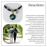Bratara Zodiacala Ajustabila din Sfoara Cerata si Piele Sintetica - Cabochon Rotund cu Semn Zodiacal si Bila Fosforescenta