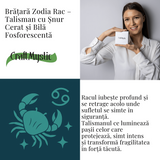 Bratara Zodiacala Ajustabila din Sfoara Cerata si Piele Sintetica - Cabochon Rotund cu Semn Zodiacal si Bila Fosforescenta