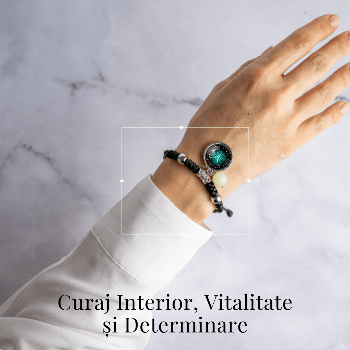 Bratara Zodiacala Ajustabila din Sfoara Cerata si Piele Sintetica - Cabochon Rotund cu Semn Zodiacal si Bila Fosforescenta