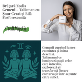 Bratara Zodiacala Ajustabila din Sfoara Cerata si Piele Sintetica - Cabochon Rotund cu Semn Zodiacal si Bila Fosforescenta