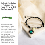 Bratara Zodiacala Ajustabila din Sfoara Cerata si Piele Sintetica - Cabochon Rotund cu Semn Zodiacal si Bila Fosforescenta