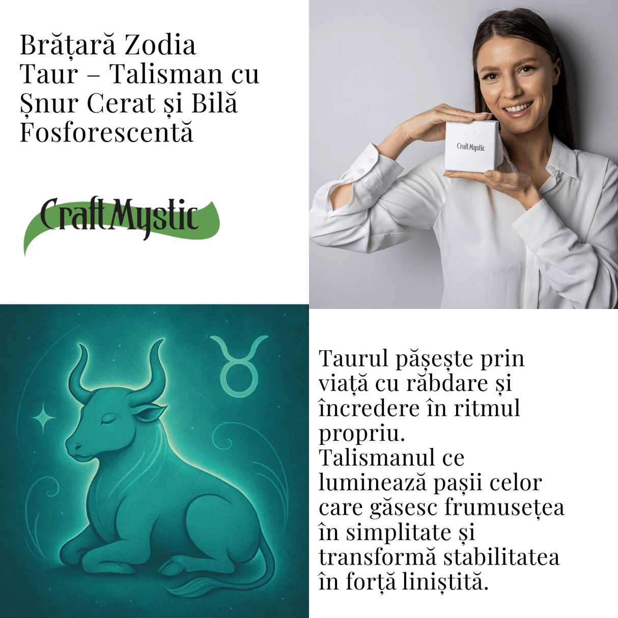 Bratara Zodiacala Ajustabila din Sfoara Cerata si Piele Sintetica - Cabochon Rotund cu Semn Zodiacal si Bila Fosforescenta