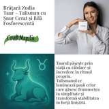 Bratara Zodiacala Ajustabila din Sfoara Cerata si Piele Sintetica - Cabochon Rotund cu Semn Zodiacal si Bila Fosforescenta