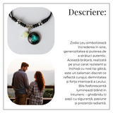 Bratara Zodiacala Ajustabila din Sfoara Cerata si Piele Sintetica - Cabochon Rotund cu Semn Zodiacal si Bila Fosforescenta