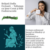 Bratara Zodiacala Ajustabila din Sfoara Cerata si Piele Sintetica - Cabochon Rotund cu Semn Zodiacal si Bila Fosforescenta