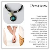 Bratara Zodiacala Ajustabila din Sfoara Cerata si Piele Sintetica - Cabochon Rotund cu Semn Zodiacal si Bila Fosforescenta