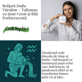 Bratara Zodiacala Ajustabila din Sfoara Cerata si Piele Sintetica - Cabochon Rotund cu Semn Zodiacal si Bila Fosforescenta