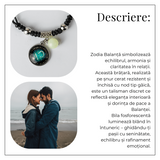 Bratara Zodiacala Ajustabila din Sfoara Cerata si Piele Sintetica - Cabochon Rotund cu Semn Zodiacal si Bila Fosforescenta
