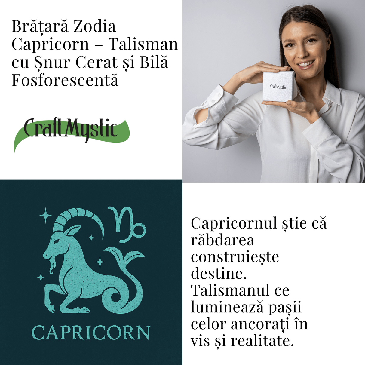 Bratara Zodiacala Ajustabila din Sfoara Cerata si Piele Sintetica - Cabochon Rotund cu Semn Zodiacal si Bila Fosforescenta