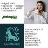 Bratara Zodiacala Ajustabila din Sfoara Cerata si Piele Sintetica - Cabochon Rotund cu Semn Zodiacal si Bila Fosforescenta