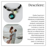 Bratara Zodiacala Ajustabila din Sfoara Cerata si Piele Sintetica - Cabochon Rotund cu Semn Zodiacal si Bila Fosforescenta