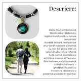 Bratara Zodiacala Ajustabila din Sfoara Cerata si Piele Sintetica - Cabochon Rotund cu Semn Zodiacal si Bila Fosforescenta