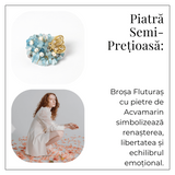 Brosa Fluture din Aliaj si Pietre Naturale de Acvamarin - Simbol al Linistii si Claritatii