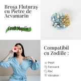Brosa Fluture din Aliaj si Pietre Naturale de Acvamarin - Simbol al Linistii si Claritatii