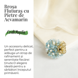 Brosa Fluture din Aliaj si Pietre Naturale de Acvamarin - Simbol al Linistii si Claritatii