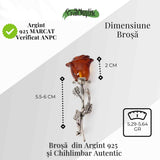 Brosa din Argint 925 cu Chihlimbar Natural rosu - Trandafir al Luminii Calde