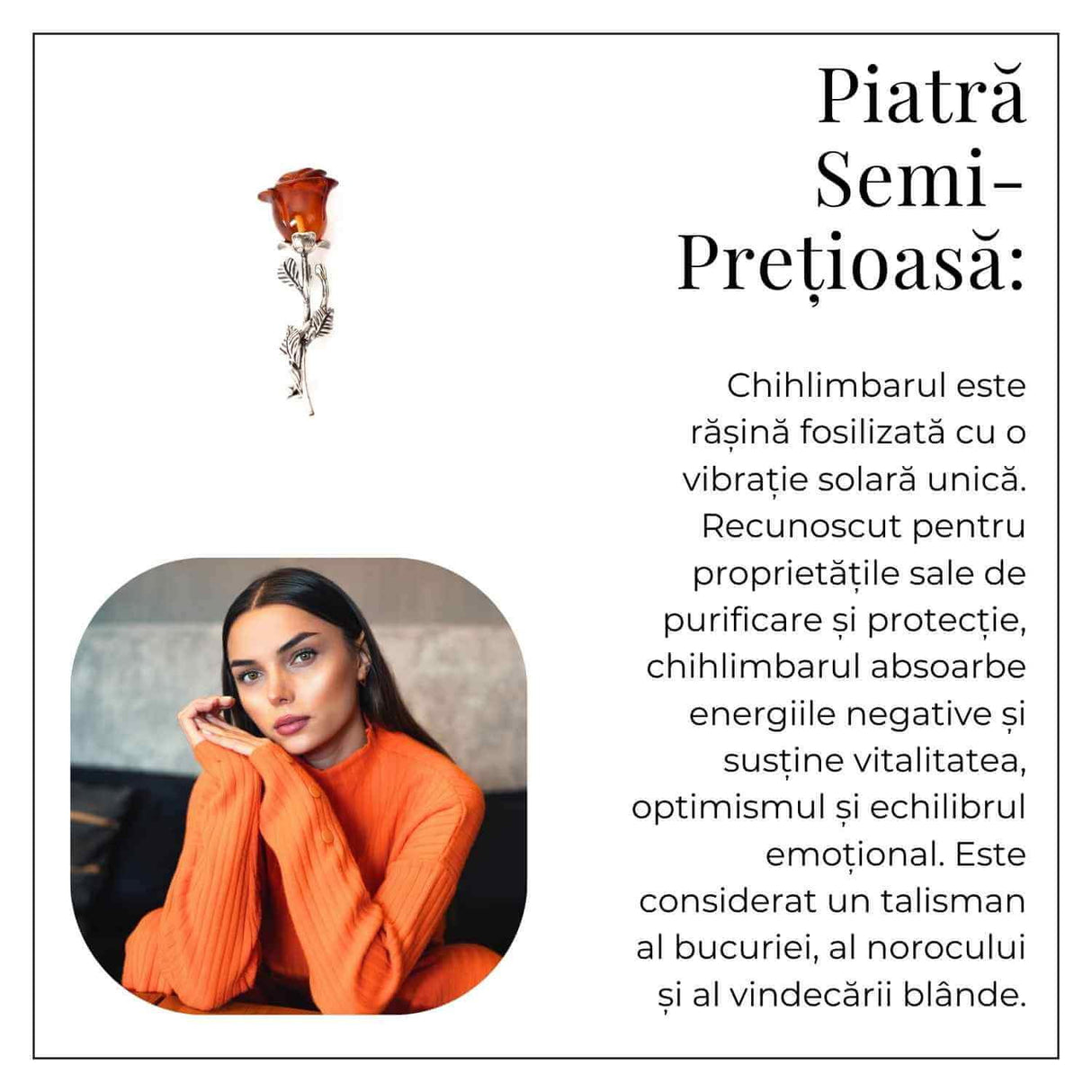 Brosa din Argint 925 cu Chihlimbar Natural rosu - Trandafir al Luminii Calde