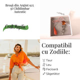 Brosa din Argint 925 cu Chihlimbar Natural rosu - Trandafir al Luminii Calde