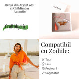 Brosa fluture chihlimbar rosu si argint 925 - detaliu rafinat pentru o prezenta calma