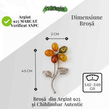 Brosa floare din chihlimbar si argint 925, pentru o nota calda la tinuta