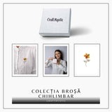 Brosa floare din chihlimbar si argint 925, pentru o nota calda la tinuta