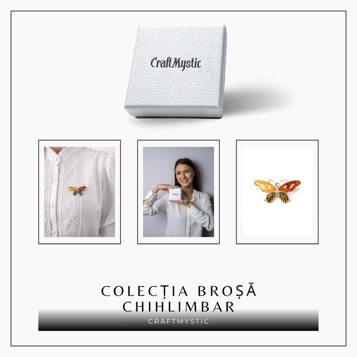 Brosa din chihlimbar forma de fluture multicolor si argint 925 - un accent cald de rafinament