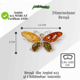 Brosa din chihlimbar forma de fluture multicolor si argint 925 - un accent cald de rafinament