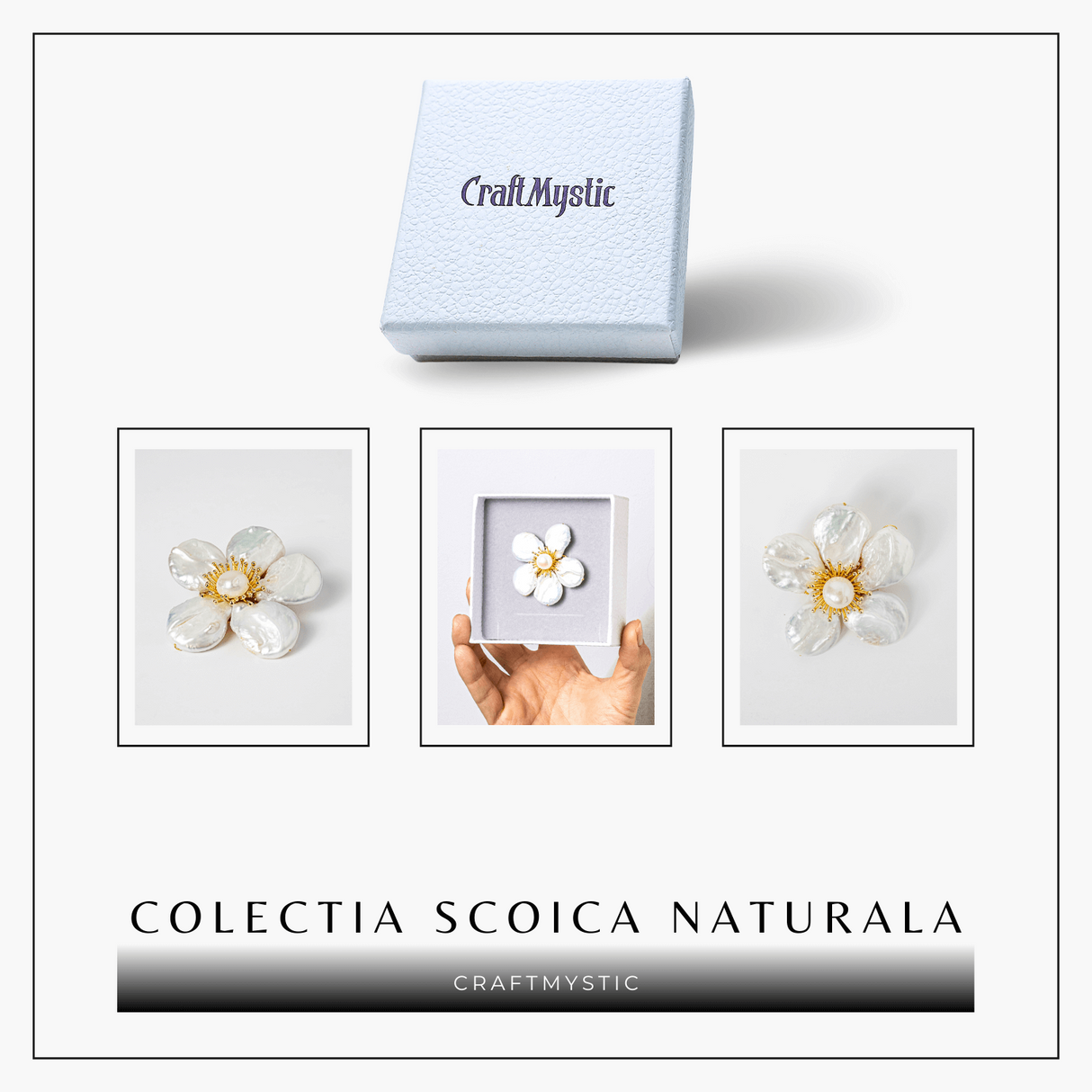 Brosa Floare Alba cu Perla Naturala - Eleganta si Puritate