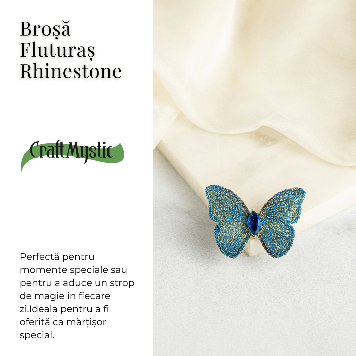 Brosa Fluturas cu Pietre Rhinestone - Stralucire Eleganta si Magie