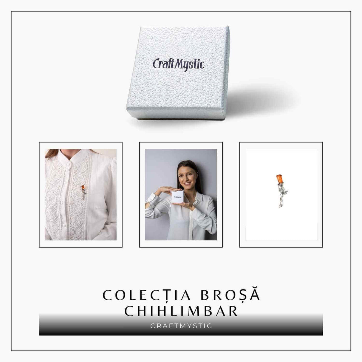 Brosa din argint 925 cu chihlimbar natural in forma de trandafir - lumina calda purtata cu gratie