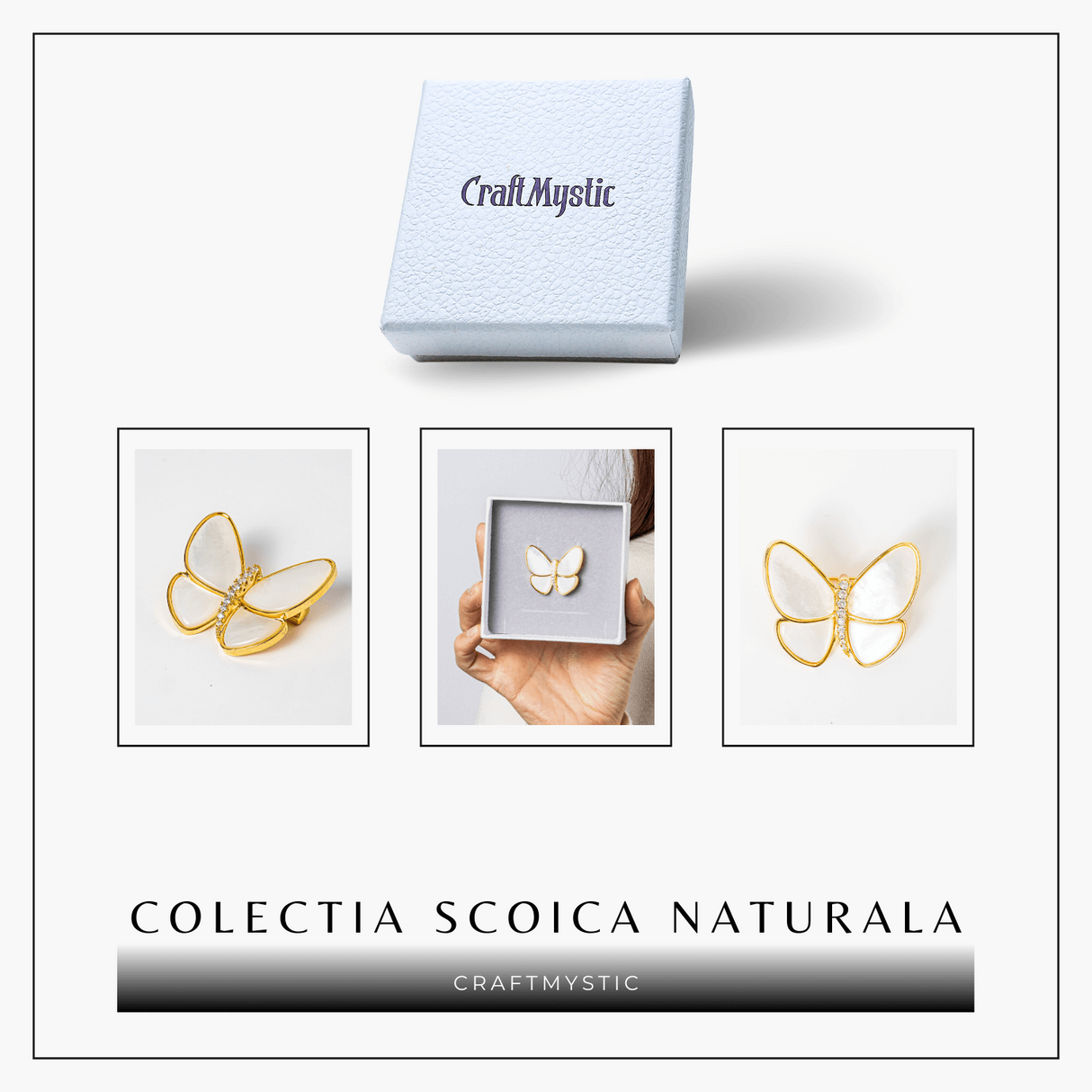 Brosa Fluturas cu Scoica Naturala si Cupru - Eleganta si Energie Pozitiva