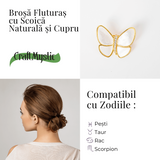 Brosa Fluturas cu Scoica Naturala si Cupru - Eleganta si Energie Pozitiva