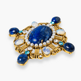 Brosa Lapis Lazuli cu Pietre de Opal si Perle Sintetice - Echilibru si Rafinament