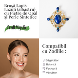 Brosa Lapis Lazuli cu Pietre de Opal si Perle Sintetice - Echilibru si Rafinament